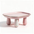 Square serving tray with wooden legs in pink and white 45 x 40 x 15cm
