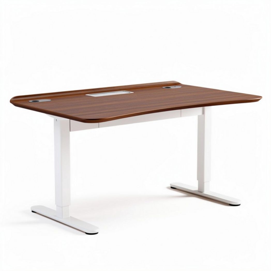 Electric standing desk with walnut finish and cable management 150 x 75 x 75cm