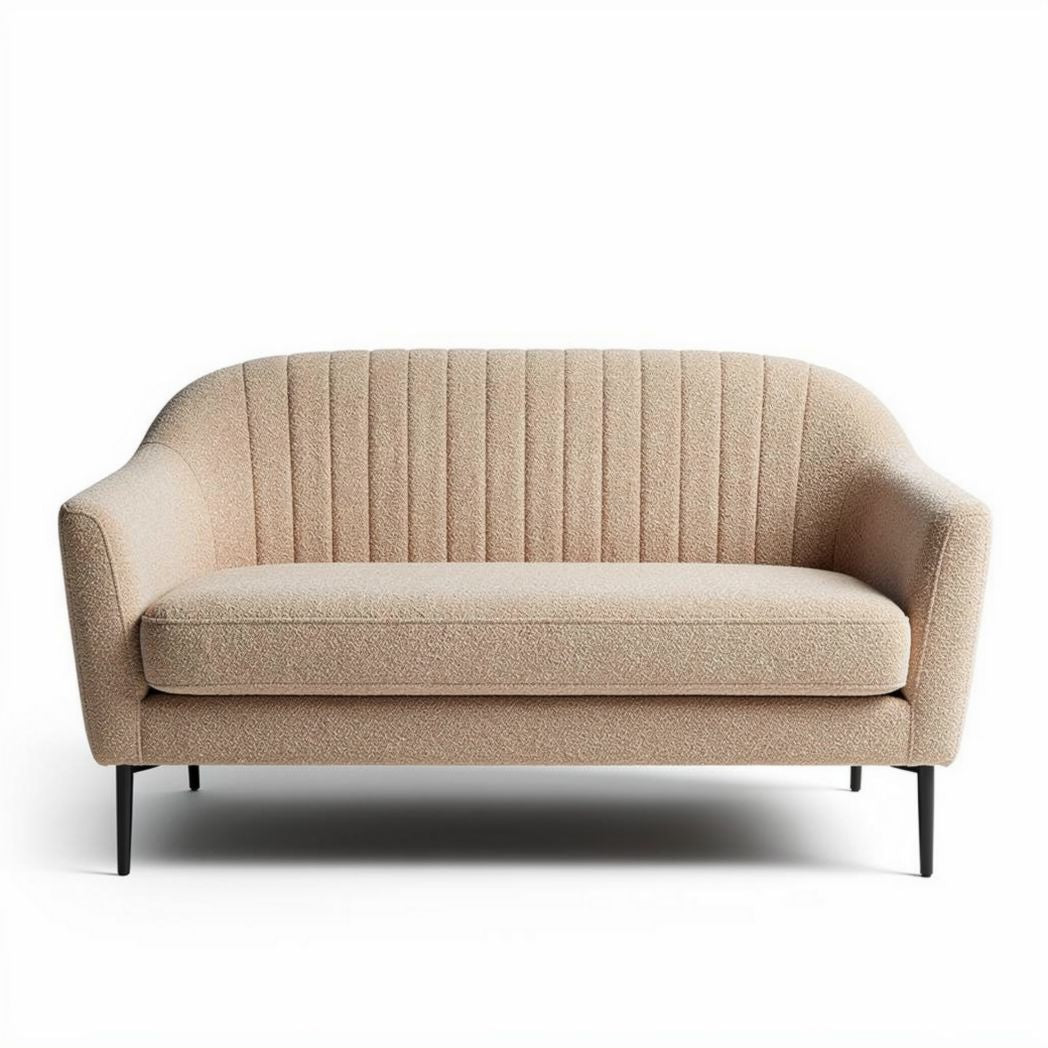 Upholstered two-seater sofa in beige fabric with modern design 150 x 80 x 85cm
