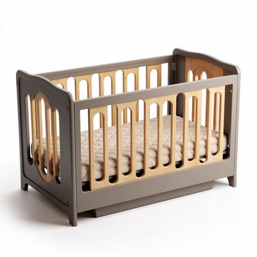 Wooden convertible crib with removable mattress and safety rail 120 x 60 x 80cm