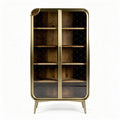 Glass door display cabinet with wooden shelves and gold frame 80 x 40 x 180cm
