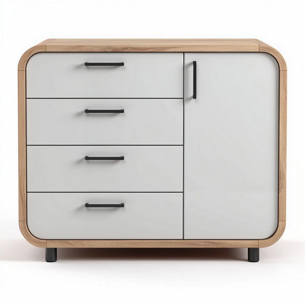 Wooden storage cabinet with four drawers and a sliding door 60 x 40 x 50cm