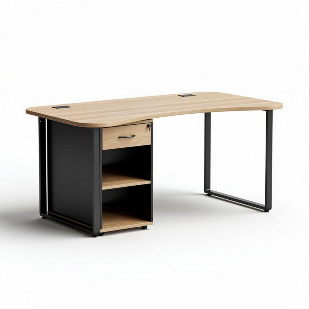 L-shaped office desk with wood top and metal legs 150 x 70 x 75cm