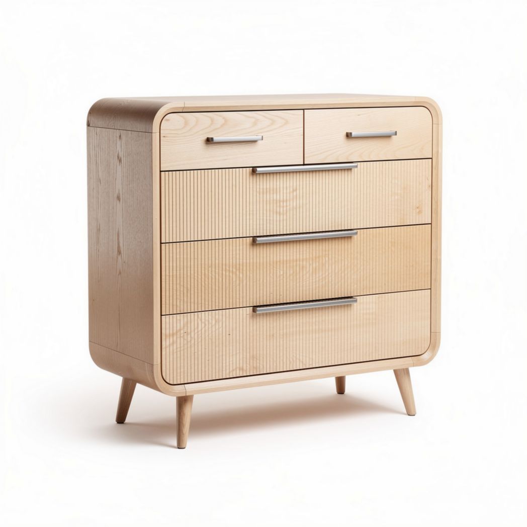 Wooden chest of drawers with four spacious compartments in natural finish