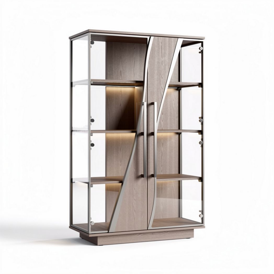 Wood and glass display cabinet with LED lights 80 x 40 x 160cm