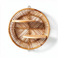 Round bamboo wall shelf with two wooden ledges for home organization 40 x 40 x 10cm