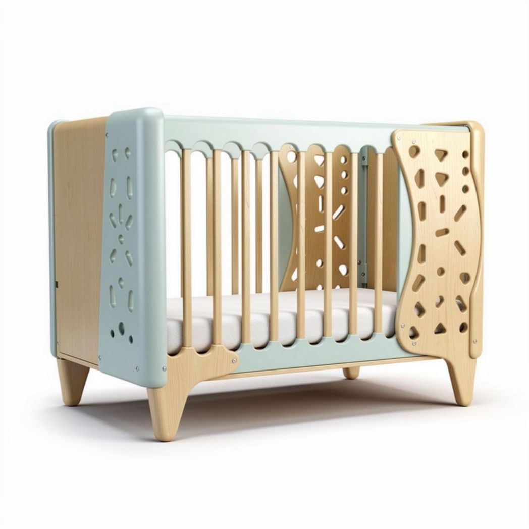 Wooden baby crib with adjustable sides for infants 125 x 65 x 90cm